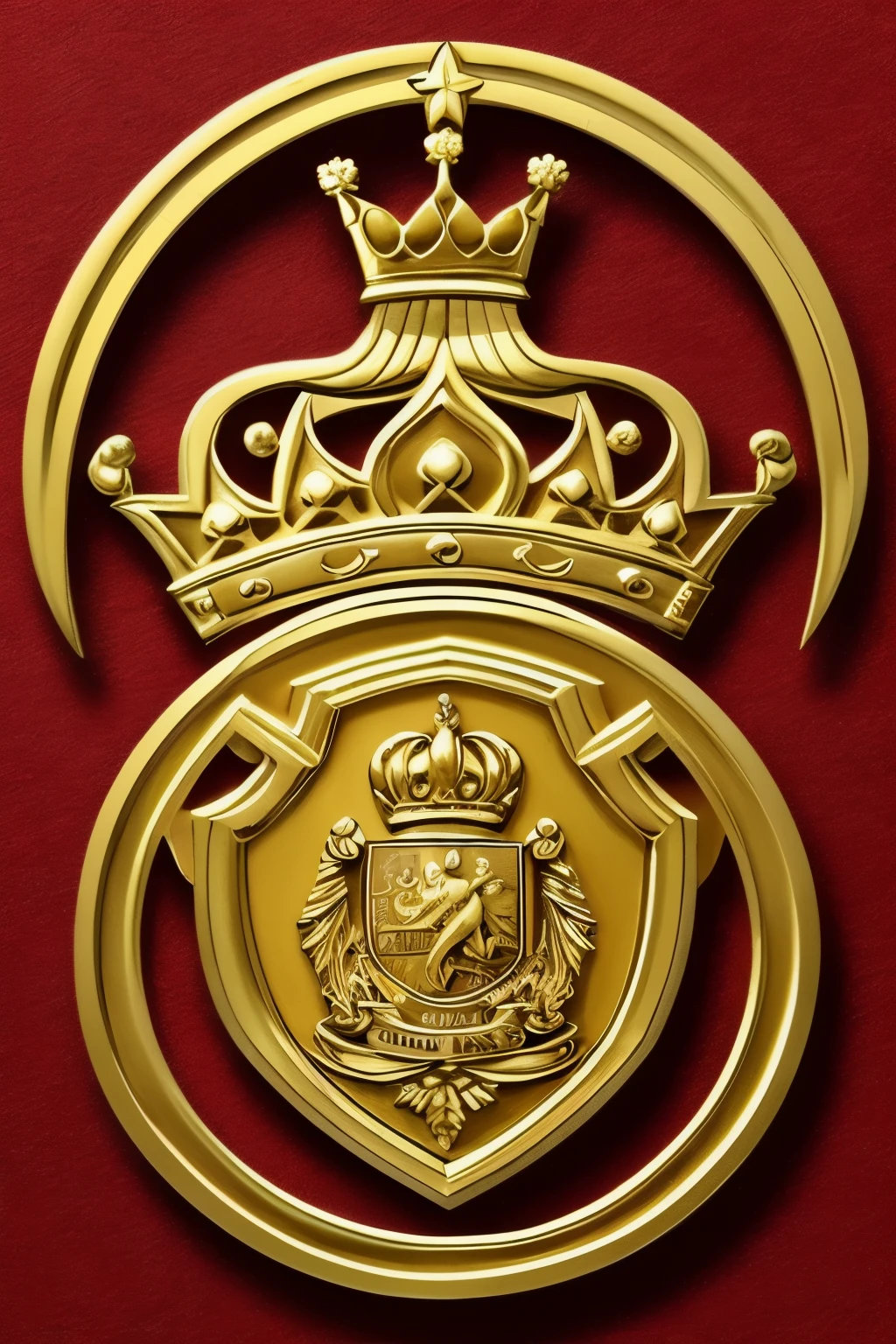 Relief of a medal with a crown in the center and Lions on the side holding that crown, altamente detalhada, by Almeida Júnior, by Luís Miranda, city of Armenia, portanto, logotipo sem texto, insignia, altamente detalhado, by Almada Negreiros, Alejandro Miral, projeto de escudo