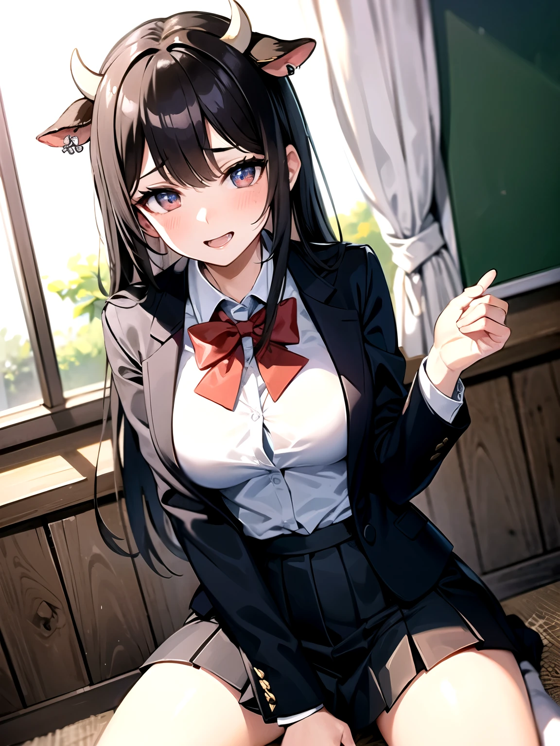 school uniform girl, cows and devils man