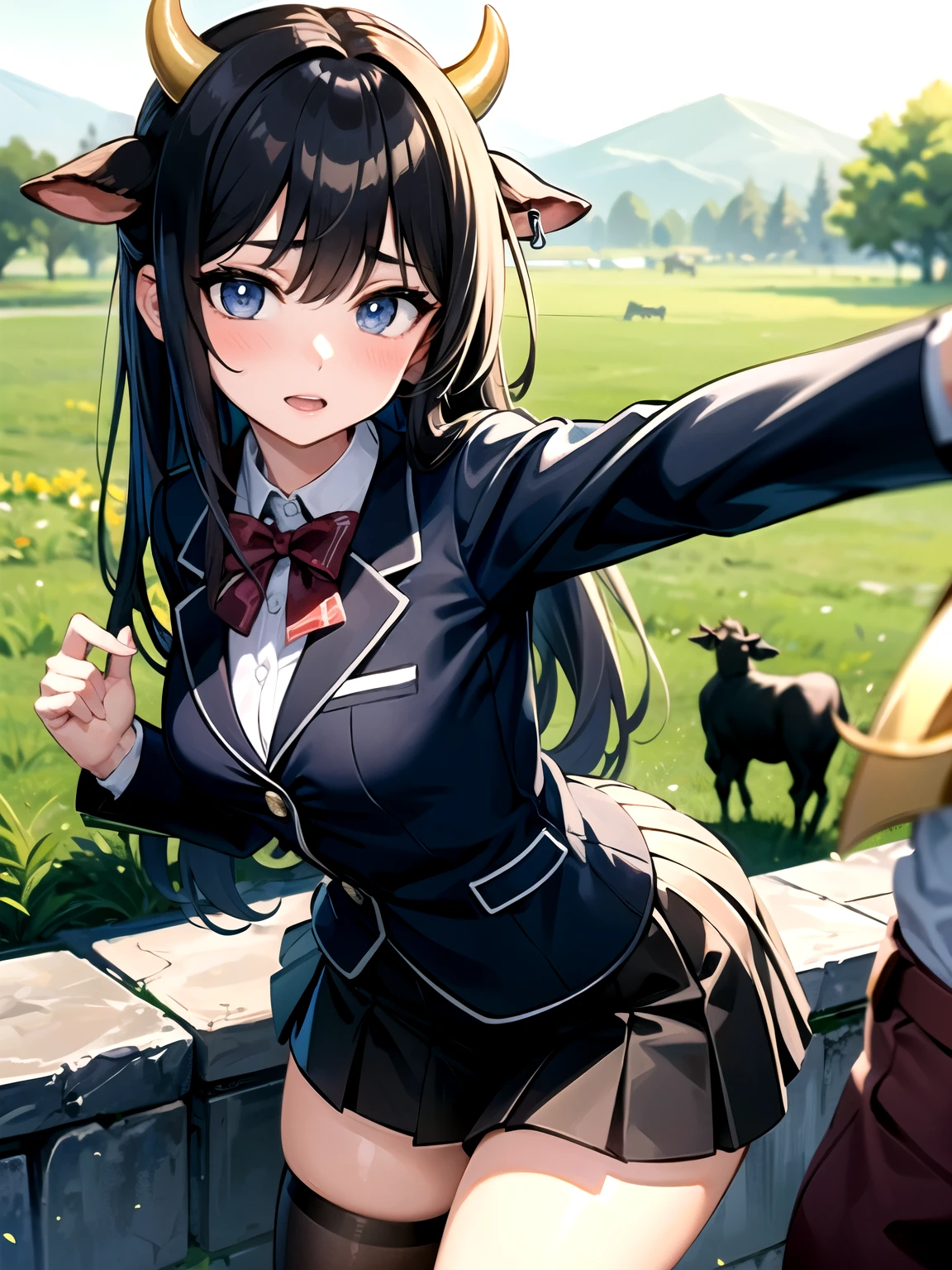 school uniform girl,cows and devils