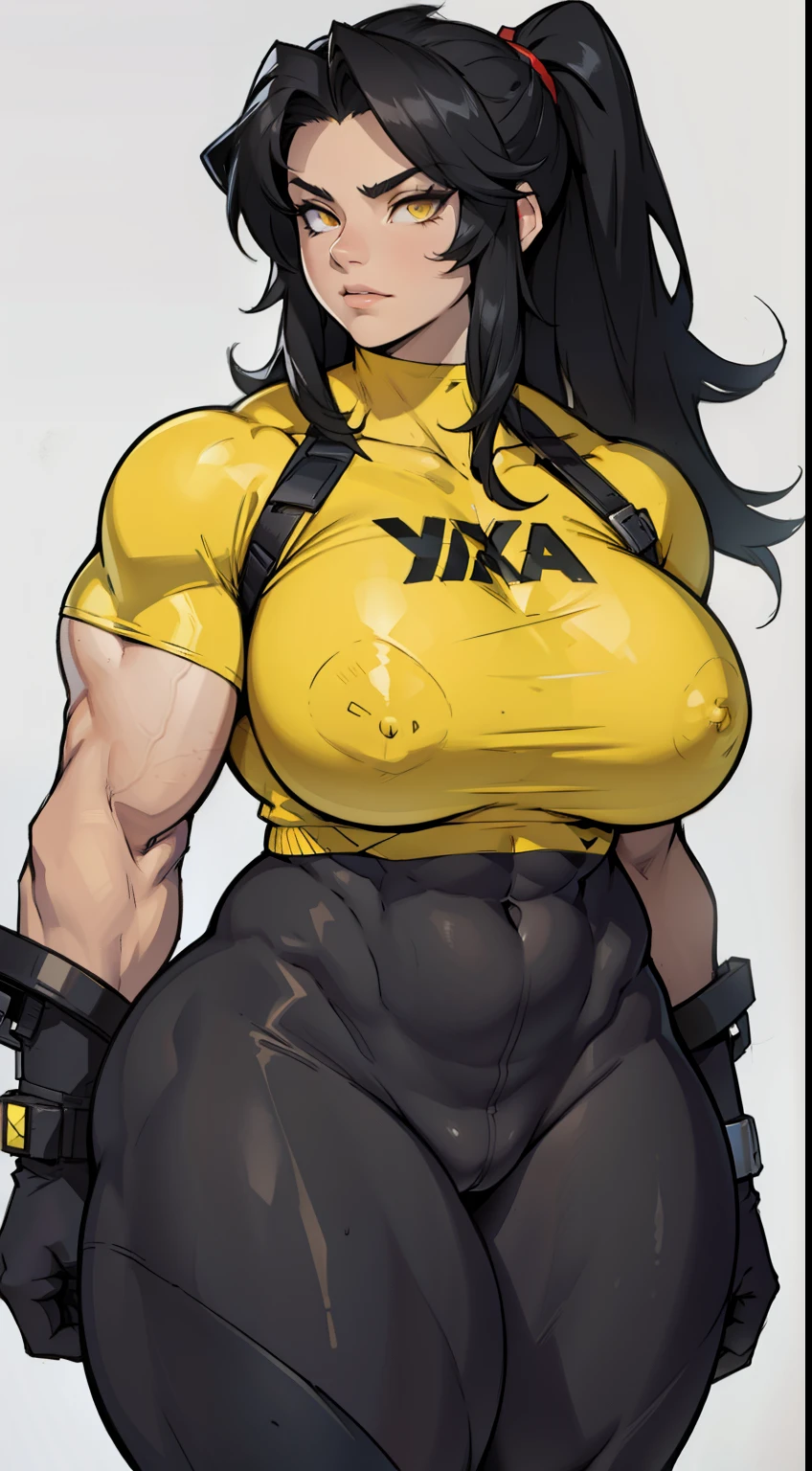 girl huge muscles breasts thick thick thick thick thick thick black hair yellow eyes pale skin