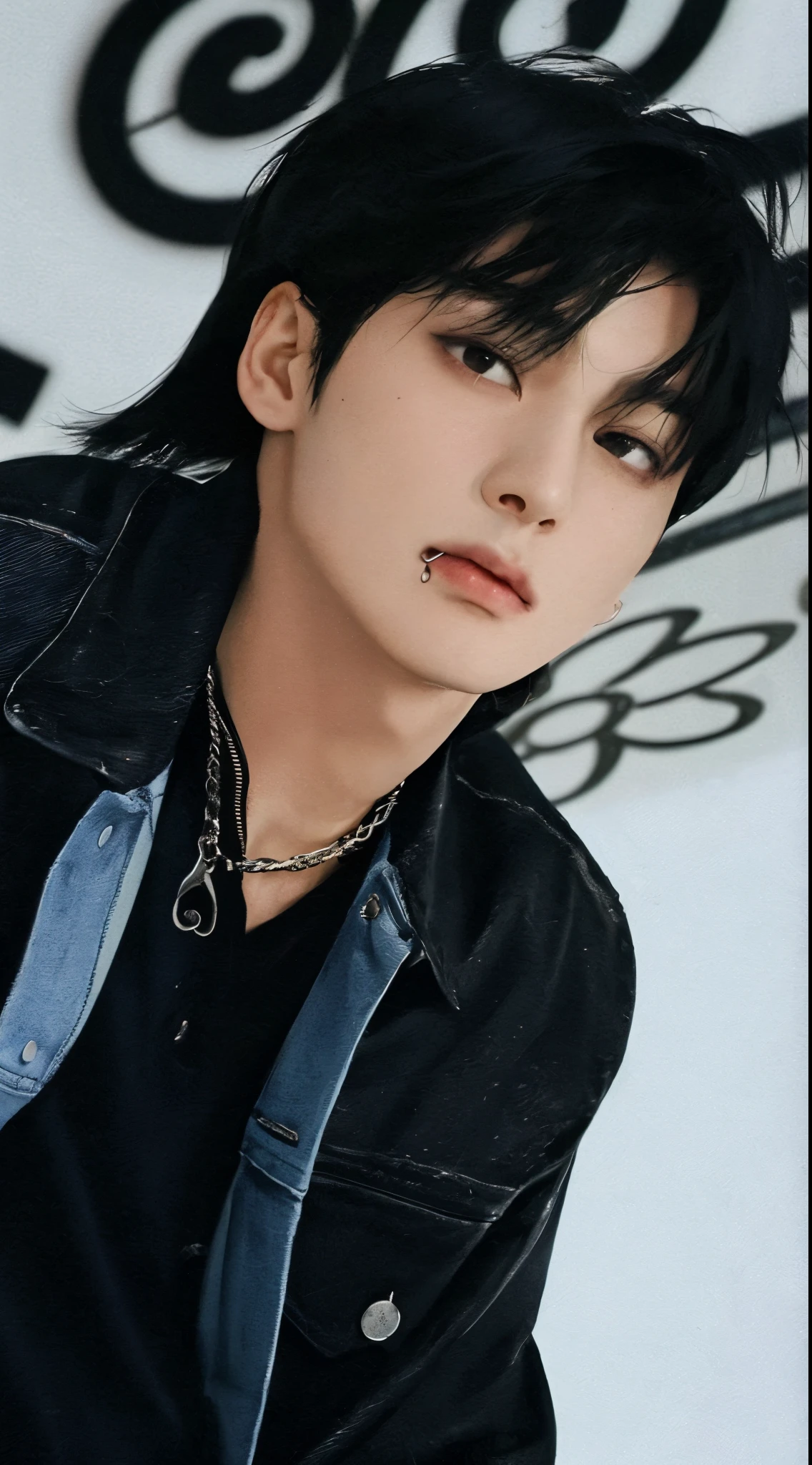 homem arafiado em uma camisa preta e uma jaqueta jeans, cai xukun, Jungkook, hyung tae, Jinyoung Shin, Kim Doyoung, inspirado em Bian Shoumin, pintar ulzzang, inspirado em Kun Can, Hong junho hyung, inspirado em jeonseok lee, Yoongi de cabelo preto, taejune kim, Wonbin Lee, hyung tae kim, profile picture with headshot, jeon jungkook, jungkook bts, jk bts, Korean boy