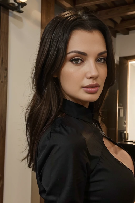 (Meisterwerk, best quality, high resolution: 1.2), 1 girl, Allein, italienische Frau, braune Haare fast schon schwarz, big