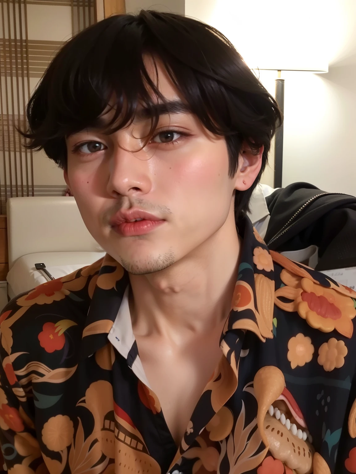 there is a man wearing a shirt and looking at the camera, Kim taehyung, ele tem cerca de 2 5 anos, Taehyung comendo batatas fritas Gucci, Taehyung, portrait of BTS Korean idol Taehyung, taken at the beginning of 2020, Plump lips, realista, homem taehyung 4k, cabelo preto