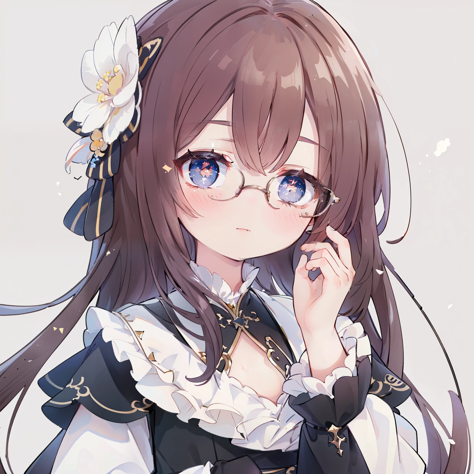 (best quality,8k,high resolution,masterpiece:1.2),Super detailed,lifelike,CG wallpaper,excellent, Beautiful and delicate face, Meticulous glasses 1 girl, solo, cross-shaped pupils, Default attire, permanent