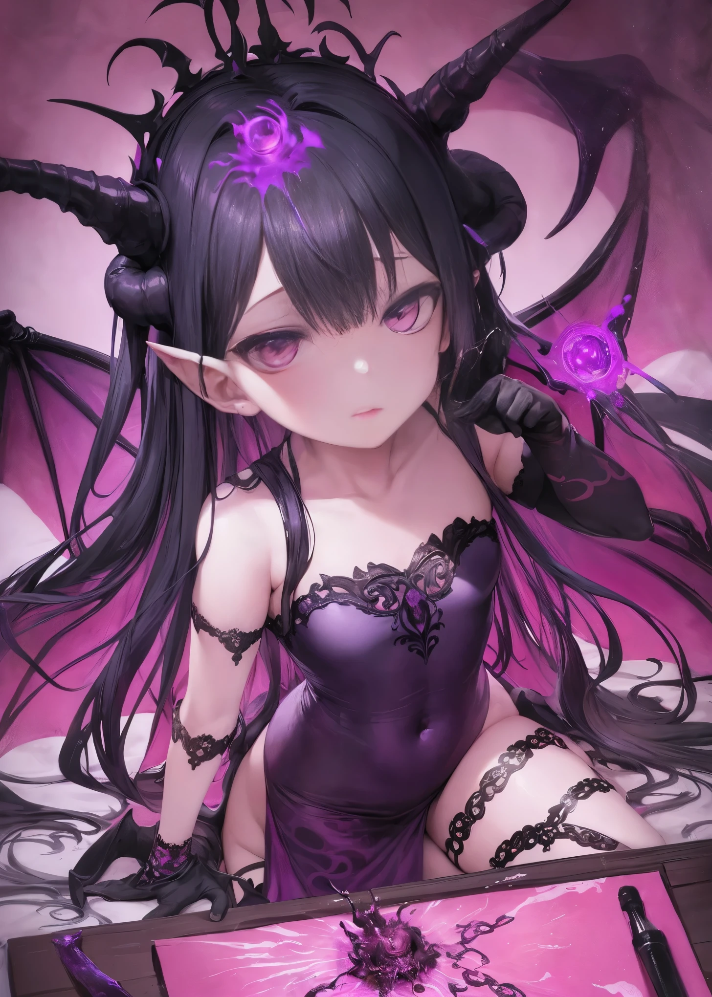 a painting of a demonic creature with a purple background, summoning an Dios Eldritch, Dios Eldritch, Slaanesh, Purple Deity of Ancient Canera, Eldritch siendo, Evil Realm Magic Paint Vibrations, Una entidad Eldritch, demon soul concept art, mindflayer, bafomet, Ilithid, pintado en el estilo arcano