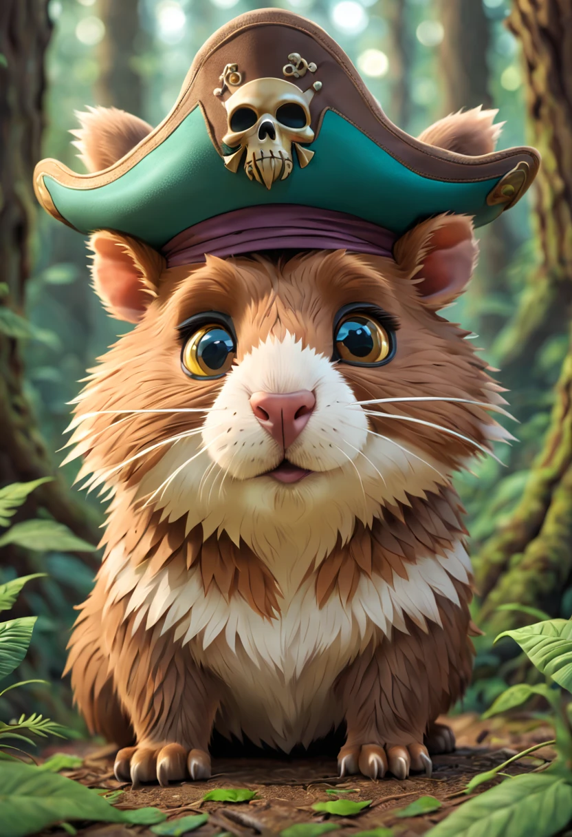 Close-up of a cartoon kitten in a hat, p, Capybara Pirate, portrait of a forest magician, dwarf druid, first person view, close-up, Modern art, chiaroscuro, high detail, 8k, super detail, masterpiece, UHD