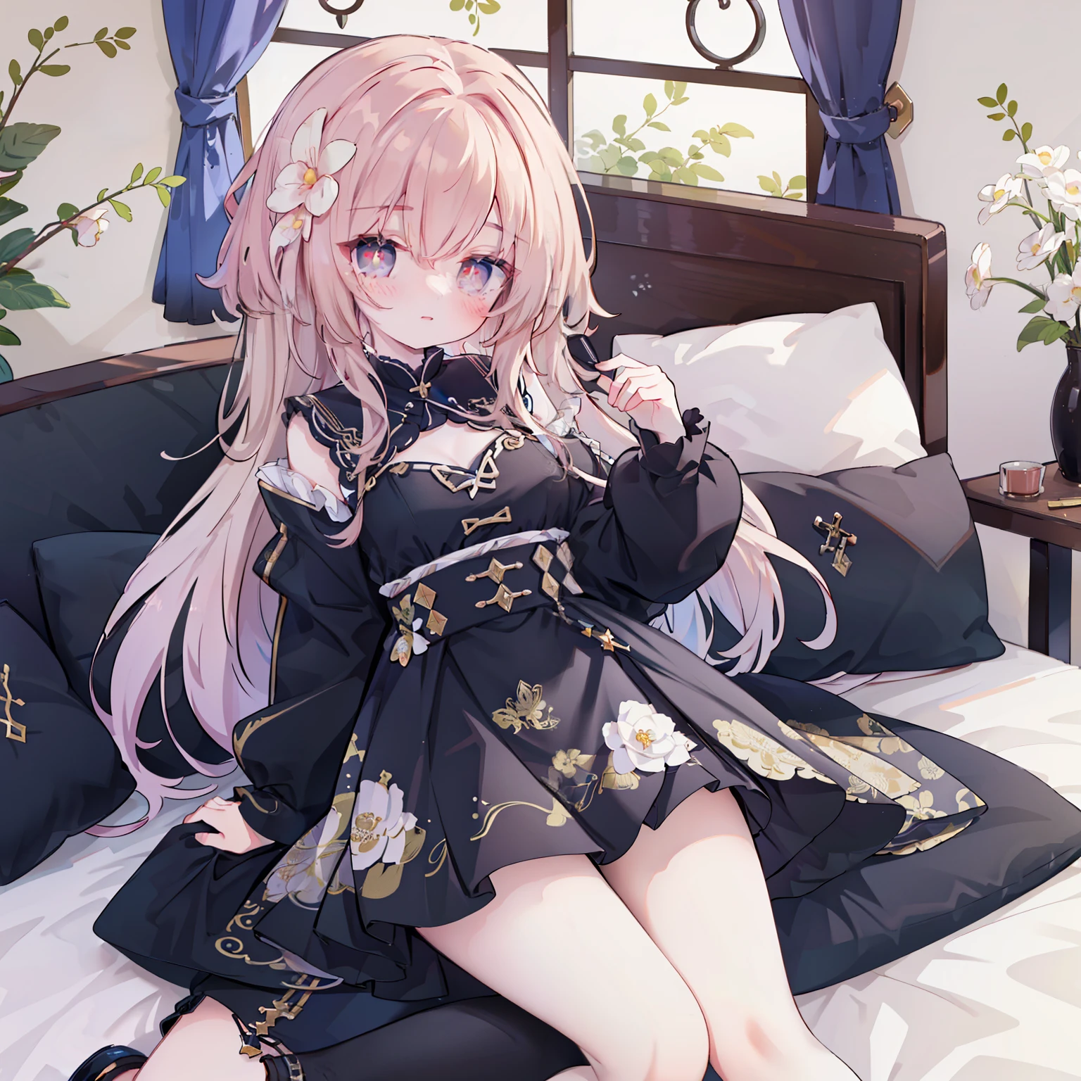 (best quality,8k,high resolution,masterpiece:1.2),super detailed,lifelike,CG wallpaper,Excellent, Beautiful and delicate face, 1 girl, alone, cross-shaped pupils, Default attire, Everlasting,exquisite eyes,lying on bed