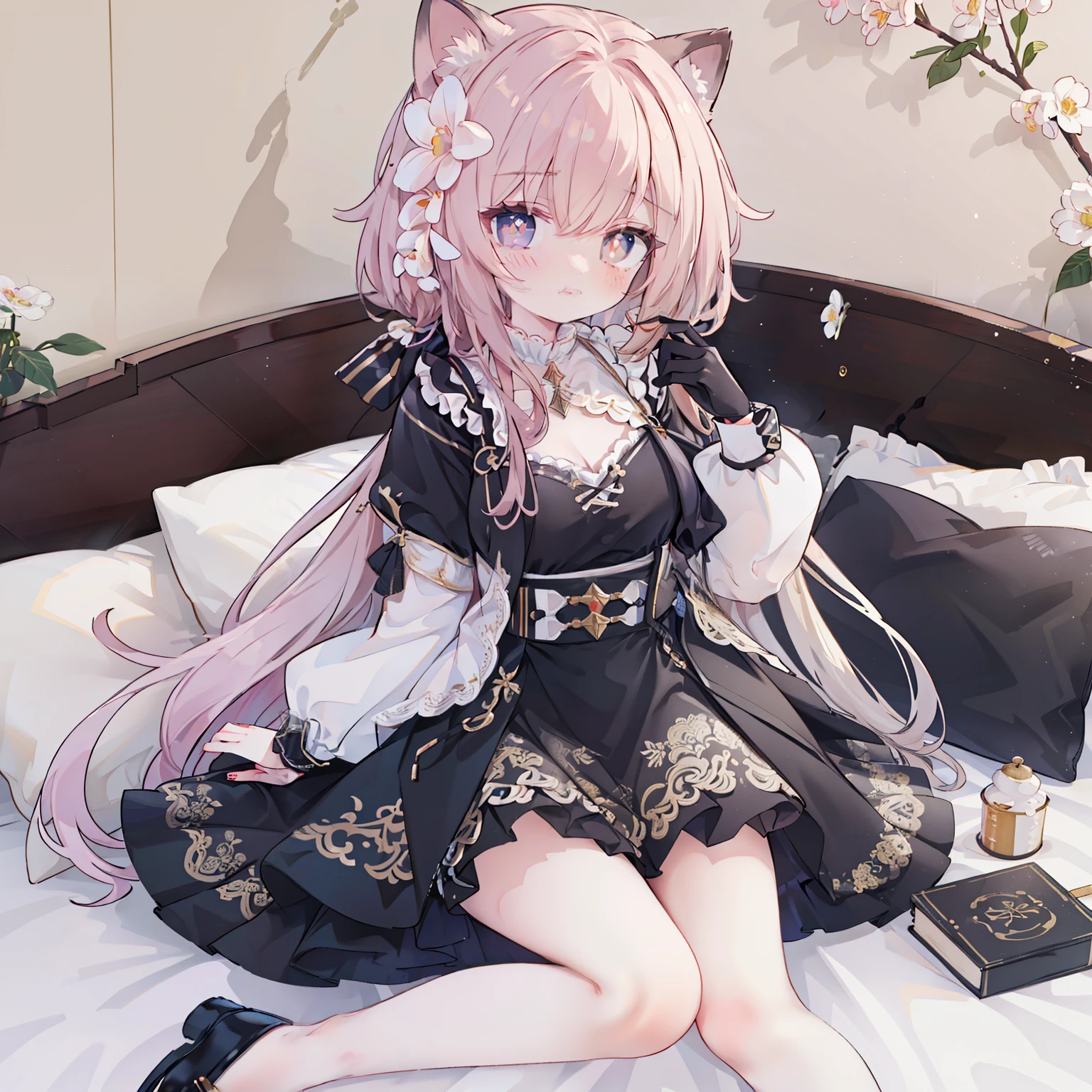 (best quality,8k,high resolution,masterpiece:1.2),super detailed,lifelike,CG wallpaper,Excellent, Beautiful and delicate face, 1 girl, alone, cross-shaped pupils, Default attire, Everlasting，exquisite eyes，lying on bed