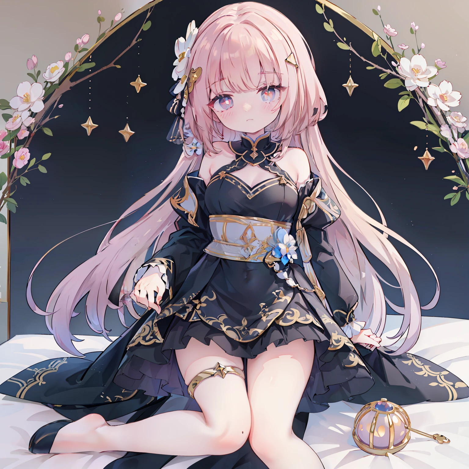 (best quality,8k,high resolution,masterpiece:1.2),super detailed,lifelike,CG wallpaper,Excellent, Beautiful and delicate face,exquisite eyes, 1 girl, alone, cross-shaped pupils, Default attire, Everlasting,exquisite eyes,Kneel on the bed,Place your hands between your thighs