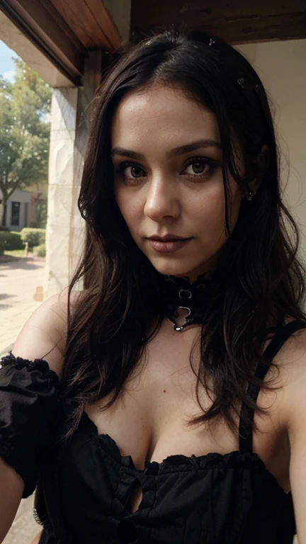 a gothic realistic girl of 34 years old make selfie 