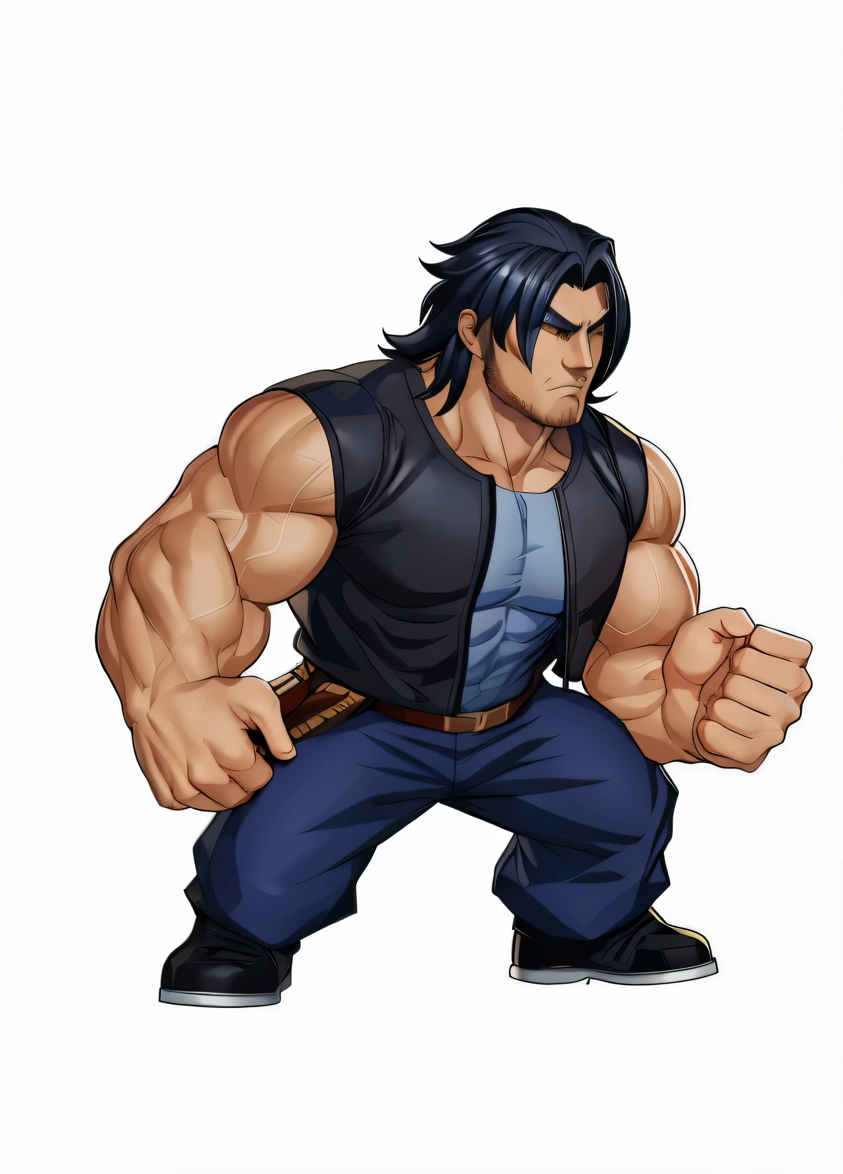 a cartoon drawing of a man with a big muscular body, muscular character, Silas, muscular! cyberpunk, Poor posture, 《King of Fighters》role in, male character design, Characters in anime style, character art《Contra》, Cartoon rendering art style, Threatening gestures, Bucky style, human male character art, artistic, serious sam as smash character