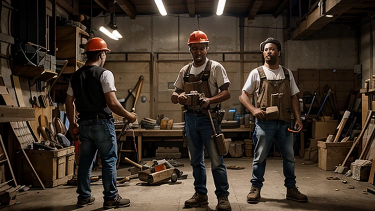 Animated depiction of workers and tools