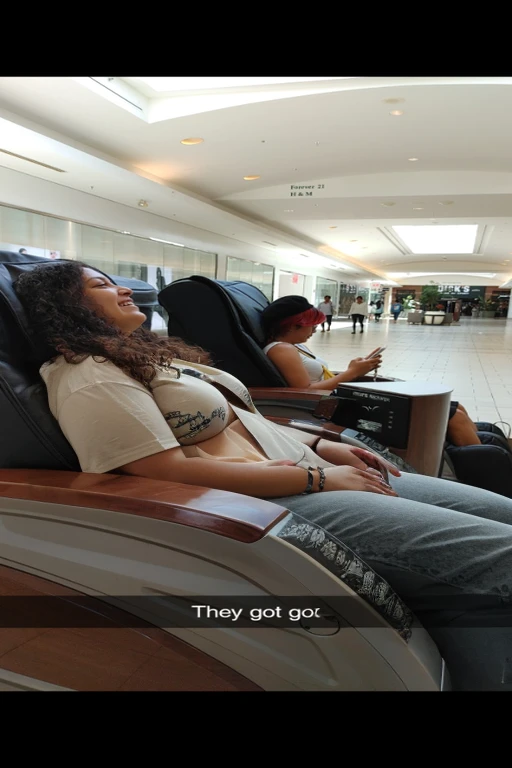 sitting in chairs in a lobby, relaxing and smiling, relaxing, at a mall, relaxing after a hard day, in a mall, sitting relax and happy, in a rock chair, relaxing atmosphere, very relaxing, peaceful mood, highly relaxed, relax, in a chill position, #oc, # oc, beautiful views, relaxed, Big tits, huge tits, no clothes, sexy, cute, wide hips, thick thighs, pear-shaped body, minimal clothes, thick, bbw, chubby stomach, thick nipples, nipple piercings, large areola, hard nipples, piercing through shirt, nipples hard through shirt, chubby stomach showing, tummy spilling over the side, muffin top, panties only, no pants, pants off, stomach too big for panties, small crop top shirt, major cleavage, nipples showing through shirt, very short crop top with fat stomach showing, extremely wide hips, thick hips, hips wide with fat stomach, sitting, facing the side, facing the right side of the picture
