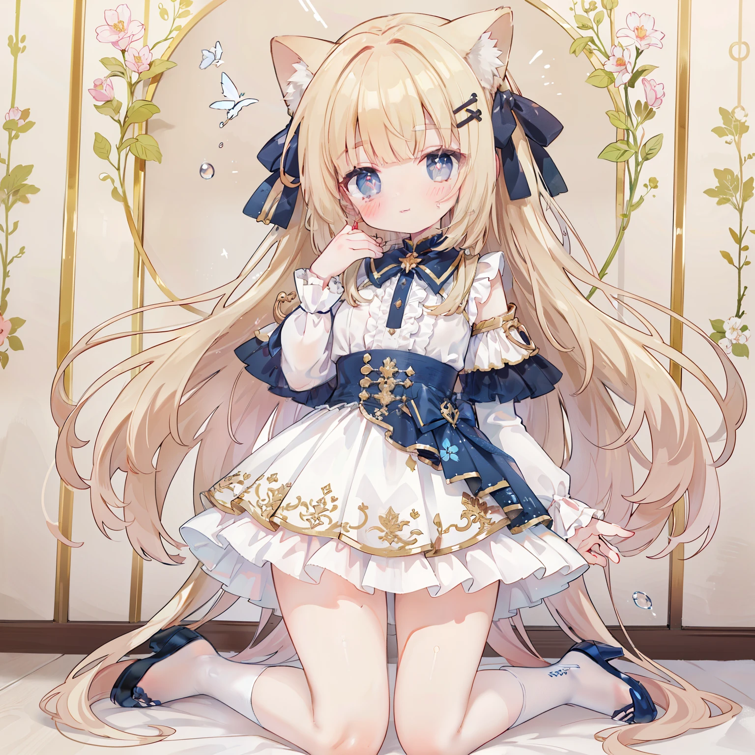 (best quality,8k,high resolution,masterpiece:1.2),super detailed,lifelike,CG wallpaper,Excellent, Beautiful and delicate face, 1 girl, alone, cross-shaped pupils, Default attire, Everlasting,Kneeling on the ground,blushing,look at me