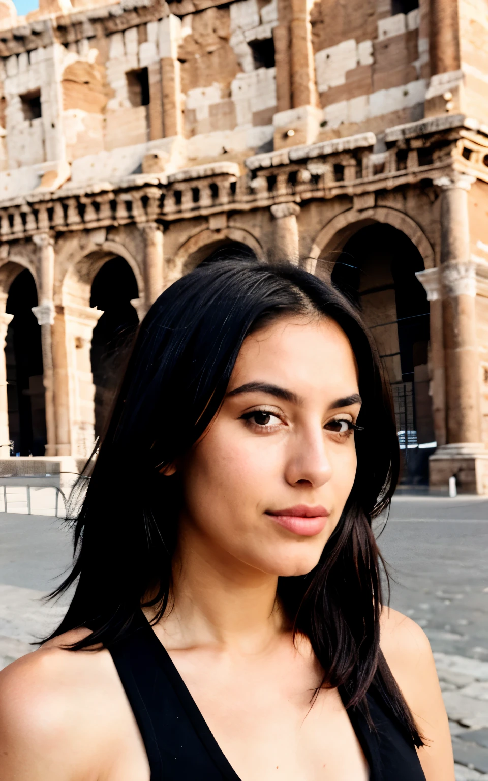Arafed woman in black top standing in front of a building - SeaArt AI