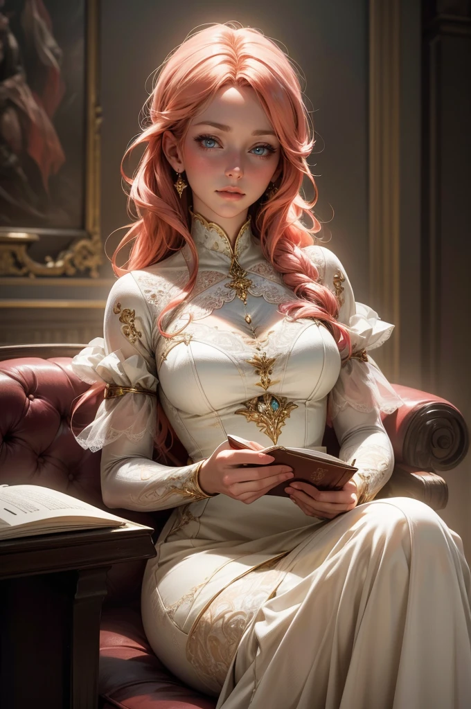 {-erro_de_anatomia:1.0}(best quality,4k,8k,highres,masterpiece:1.2), ultra-detailed, (realistic,photorealistic,photo-realistic:1.37), mature milf, illyasviel von einzbern, redhead hair, full body, vibrant colors, glowing skin, mesmerizing eyes, elegant pose, enchanting background, delicate lace dress, surreal lighting, ethereal atmosphere, mystical aura, intricate details, artistic medium, digital illustration, fantasy, anime, reading, writing