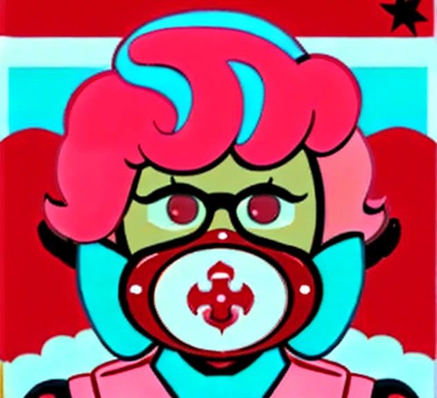 Strawberry Shortcake Doughnut Cookie, pink hair, short hair, hair two side up, gas mask, Korean Uniform, Red Square Eyewear, pov, Artist by Kim Sujeong, 8k