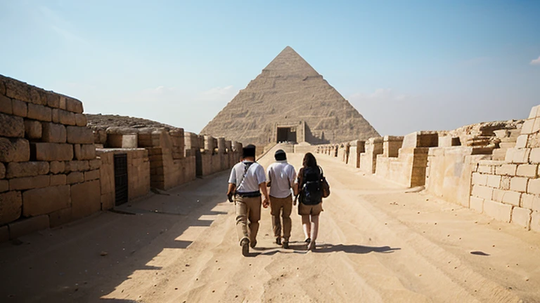 Explorers entering the pyramid