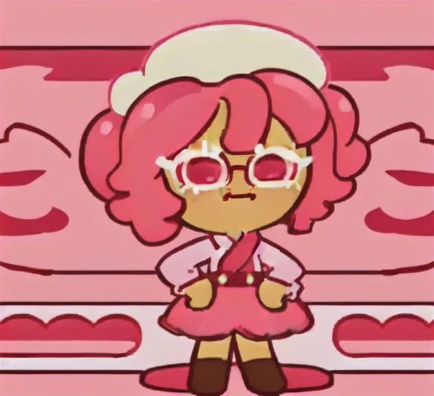 Strawberry Shortcake Doughnut Cookie, pink hair, short hair, hair two side up, Korean Uniform, Red Square Eyewear, pov, Artist by Kim Sujeong, 8k
