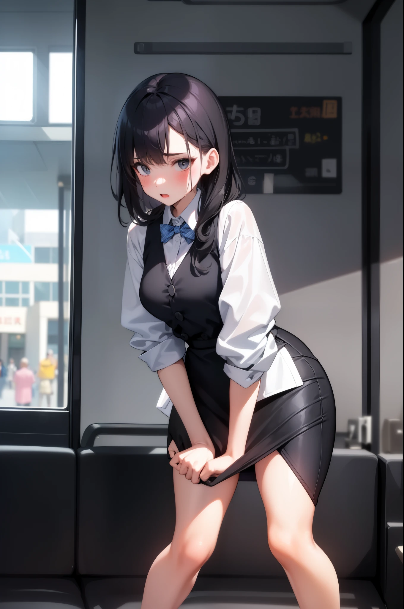 Anime girl,short skirt, lifting skirt, no panties, showing the parts --auto --s2