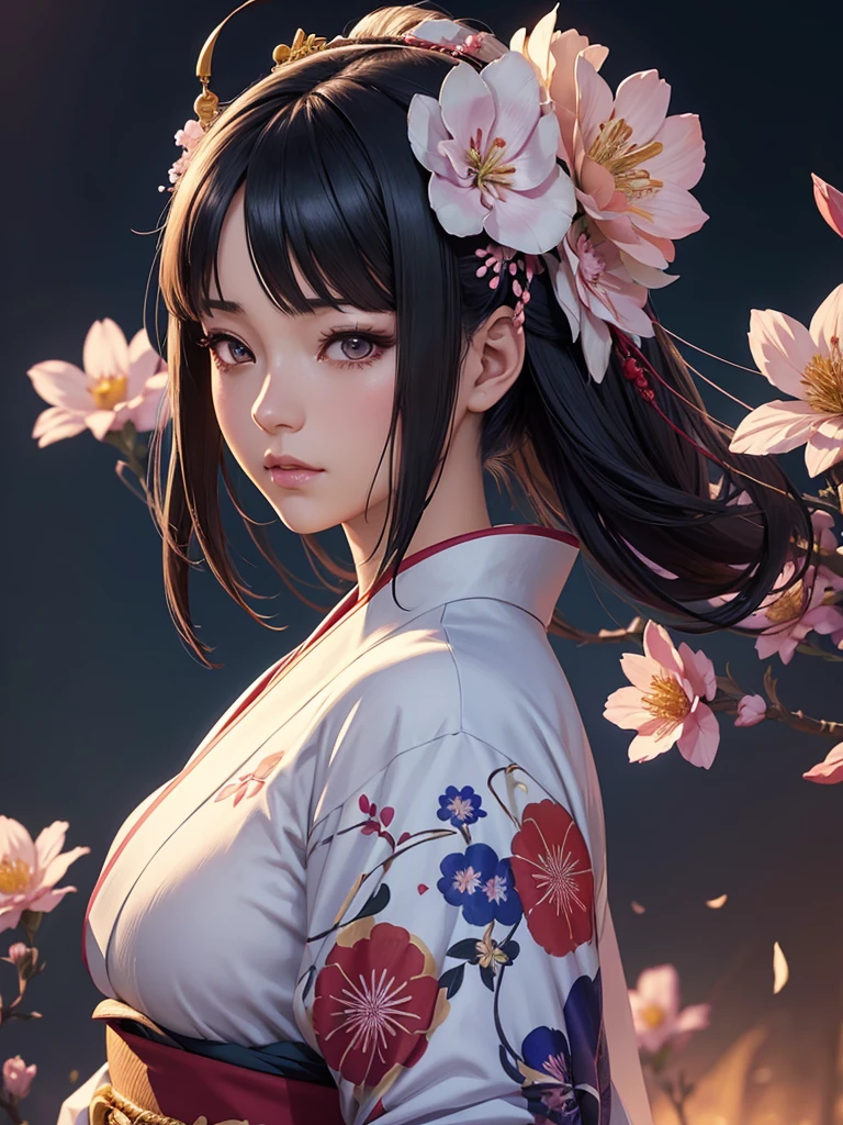 arafed woman in a kimono with flowers on her head, beautiful digital artwork, artwork in the style of guweiz, photorealistic anime girl render, smooth anime cg art, render of april, beautiful anime portrait