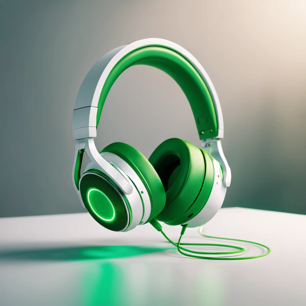 Design a cutting-edge abstract landing page that showcases hyper-realistic headphones in green and white colors. Utilize Unreal Engine 5.2 to create a sci-fi, futuristic atmosphere filled with intricate details. Incorporate various types of particles, including dust particles, glowing particles, and lighting particles, to enhance the realism and depth of the design. Ensure that the landing page is optimized for 8K, 12K, 16K, HD, and UHD resolutions, providing a stunning visual experience. Additionally, prioritize a modern and intuitive user interface/user experience (UI/UX) design to make navigation seamless and engaging for visitors