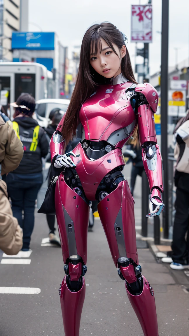 (Photorealsitic:1.4)、one robot woman、(top-quality)、(hyperdetailed face)、(Super well-formed face)、(Robot Parts)、(Female-Robot)、(25 years-old)、(Blue)、(pink there)、(Burgundy)、(metallic)、(full-body)、(sexy pose)、(Slender body)、(Model body type)、(full body mech)、(mechanical exposure)、(Akihabara)、(is looking at the camera)、(A dark-haired)、(Well-proportioned lady)、(a small face)、(a small head)、(well-groomed fingers)、(Idol)、(front facing)、(Standing with legs open)、(Photo session)、(Looks sad)、(perfect-female-robot)、(perfect-mechanical-body)