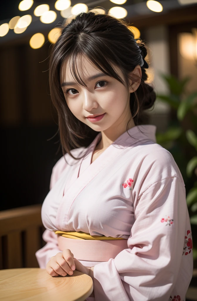 (masterpiece、high resolution、high quality)、Japanese beautiful girl、12-year-old elementary school student、Immature body、Beautiful body、Soaring、night、Laughter、Clear Eyes、、Beautiful Skin、(Light blue kimono、Sunny clothes、Long-sleeved kimono、Japanese style pale pink floral pattern:1.2、Her breasts are exposed from her kimono) Black-haired , Japanese-style hair accessory, breasts fully visible、Very small breasts、Small breasts、Small cherry-colored areola、Beautiful erect nipples、Small butt、Shaved、Cool Summer、nightの夏祭り、Fireworks display、Professional Photography、Random Hairstyles