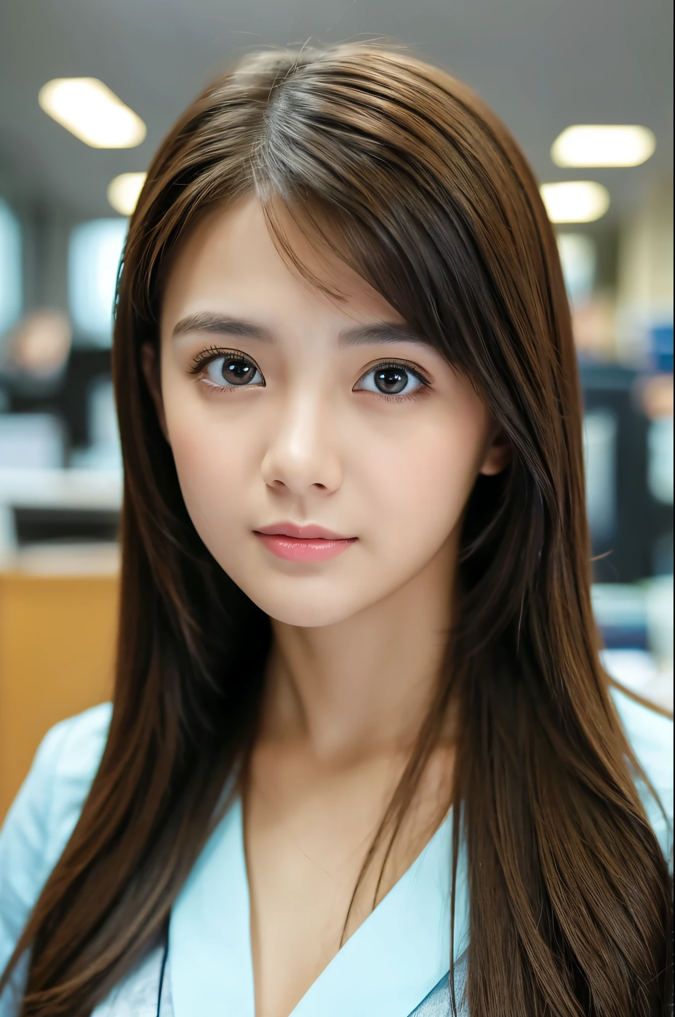 masterpiece, disorganized, small details, HDR, highly detailed face and eyes, Photoreal, full body portrait of a young woman, blurred background, Head office photo_portrait