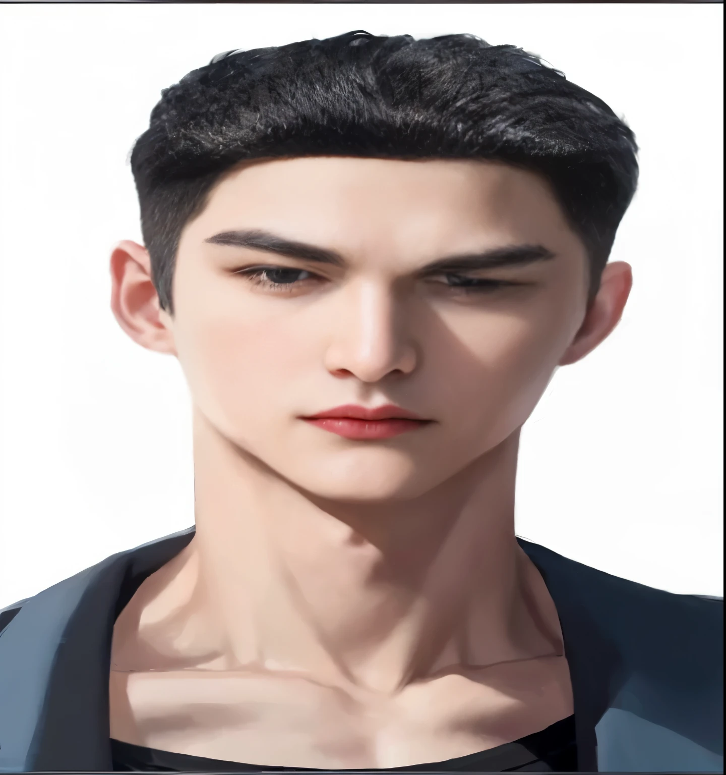 Drawing of a man wearing a black jacket and red lips., Made with Anime Painter Studio., Drawing in Anime Painter Studio, Inspiration from Zhang Han, Inspiration from Yan Juncheng, Anime images of handsome young men, Realistic anime style, Semi-realistic anime, inspired by Russell Dongjun Lu, anime face pictures, สไตล์Semi-realistic anime, digital anime illustration