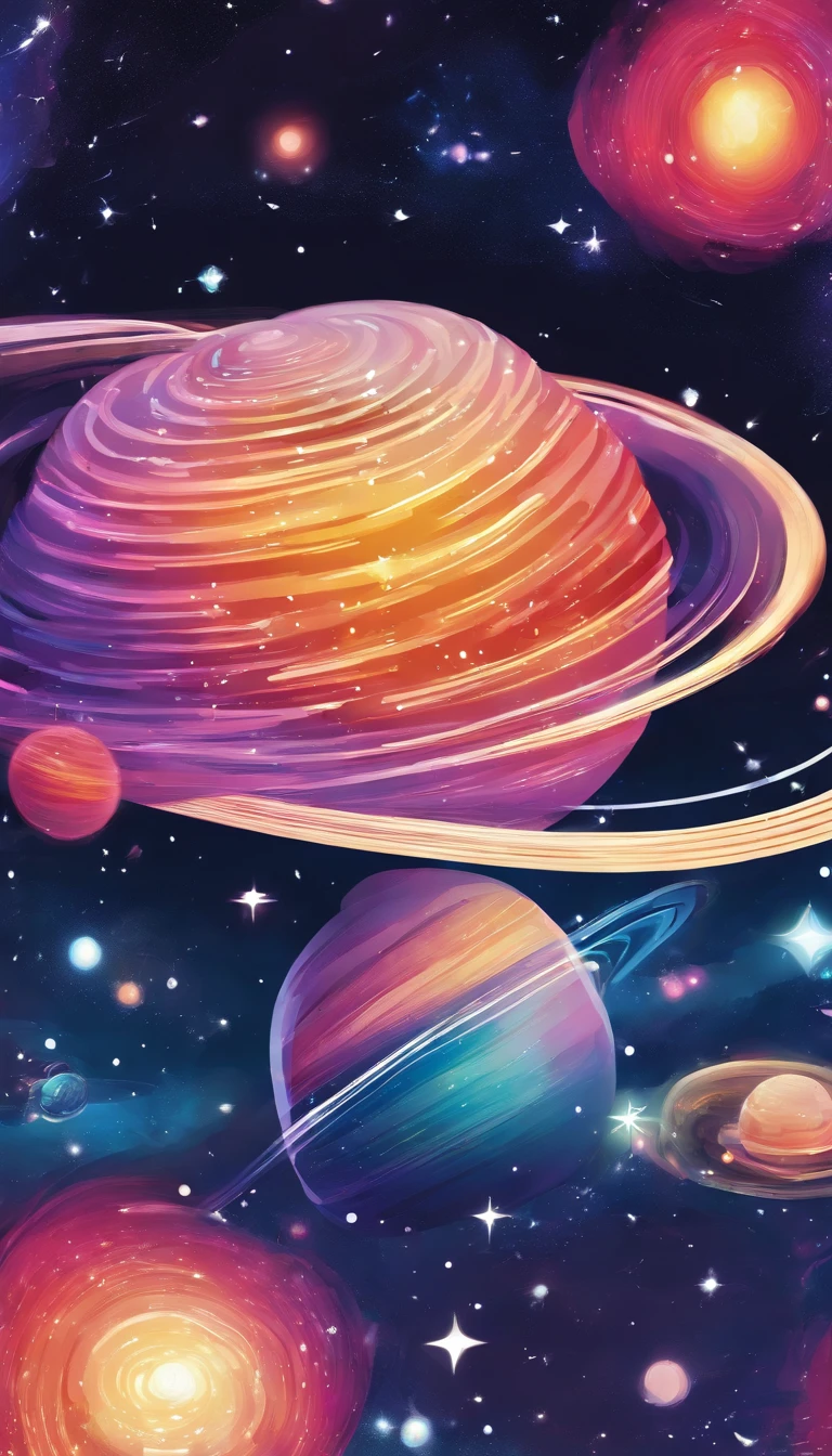 Miwako Nakayama planet phantom, Planet with bright rainbow and rings in the sky
