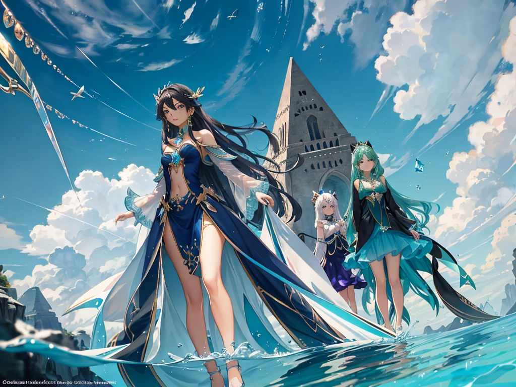 Masterpiece, surreal scene, three pyramids gracefully standing in the heart of the azure sea, individual colors of sapphire, emerald, and ruby, reflecting the light of the clear sky above, creating a captivating, fantasy-like image, enhanced with high image quality for an extraordinary, realistic experience.
High definition masterpiece, underwater wonder, three unique pyramids emerging from the depths of the serene, blue sea, iridescent colors of sapphire, emerald, and ruby gleaming under the gentle rays of the clear sky, conveying a sense of tranquility and enchantment, with a focus on sharp details and vivid colors for a