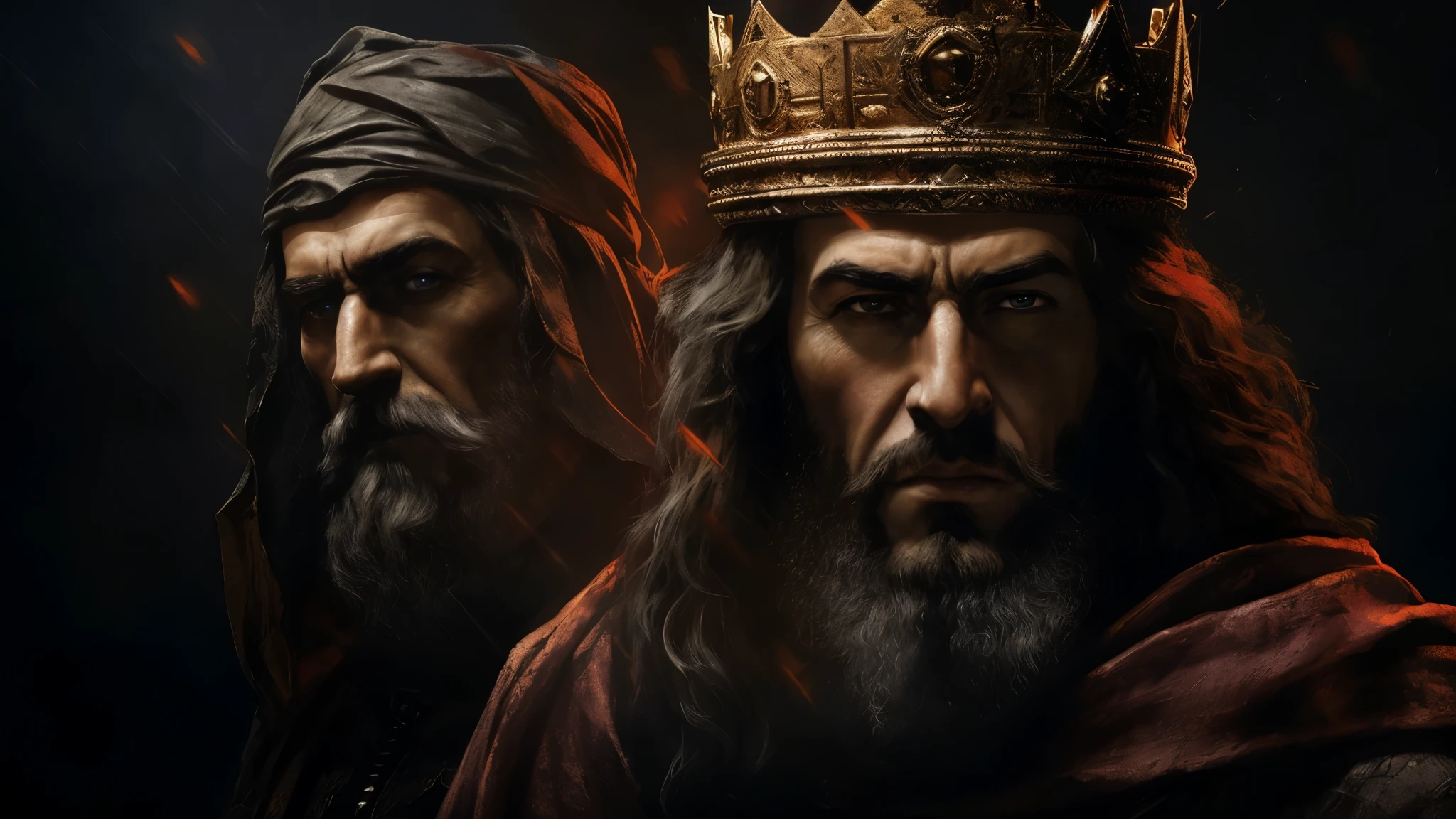 arafed image of two men with a crown on their head, crusader kings 3, medieval old king, battle of kings, by Darek Zabrocki, age of empires ii, sylvain sarrailh and igor morski, crusader kings, age of empires 2, europa universalis iv, by Bertalan Karlovszky