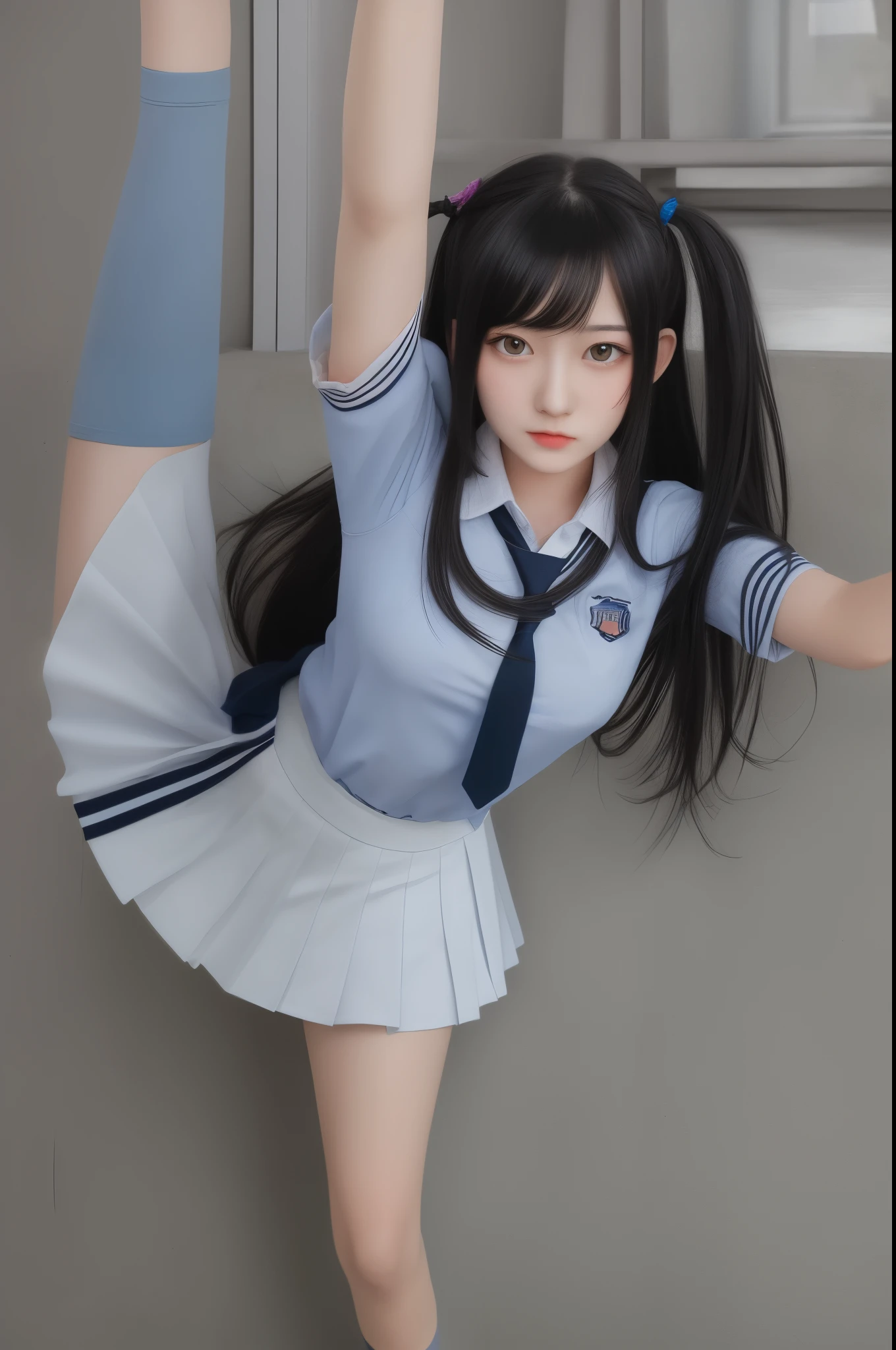  Anime girl with black hair and hair accessories, ahegao, artwork in the style of guweiz, photorealistic anime girl render, photorealistic anime, Realistic Anime, anime. gentle lighting, soft full body shot 8 k, realistic anime artstyle, 3 d anime realistic, 8k artistic nose bokeh, anime realism style, kawaii realistic portrait, Beautiful anime portraits、((light blue soccer jersey with genitals exposed, soccer socks)), (((wear tight shirt raised above breasts))), Wear gothic style accessories......, completely nude, Lying on Your Back, head on the floor,ahegao face,Sweat,exhausted, weak,weak face  （（（spread legs： 1.8）），, ((completely nude)), ((breasts and areolas exposed)), ((vagina and clitoris and vulva exposed)), Correct limbs，Perfect limbs, Lie down on the floor.. Both hands clutching breasts