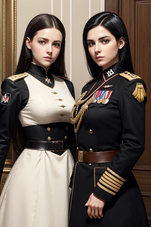 german womens, general, nazi ,catholics, black hair,blondes, perfect face, using armor, dress, soft lesbians background in mansion