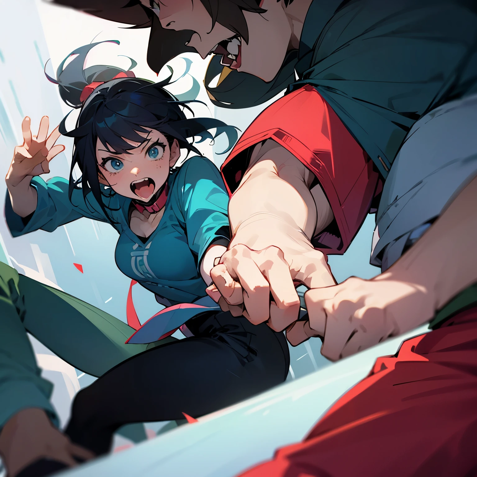 2 jovenes peleando con una bruja
