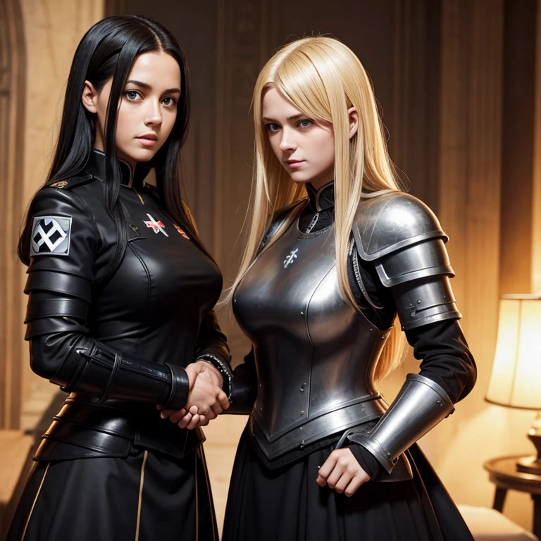 german womens, general, nazi ,catholics, black hair,blondes, perfect face, using armor, dress, queens blade, soft lesbians