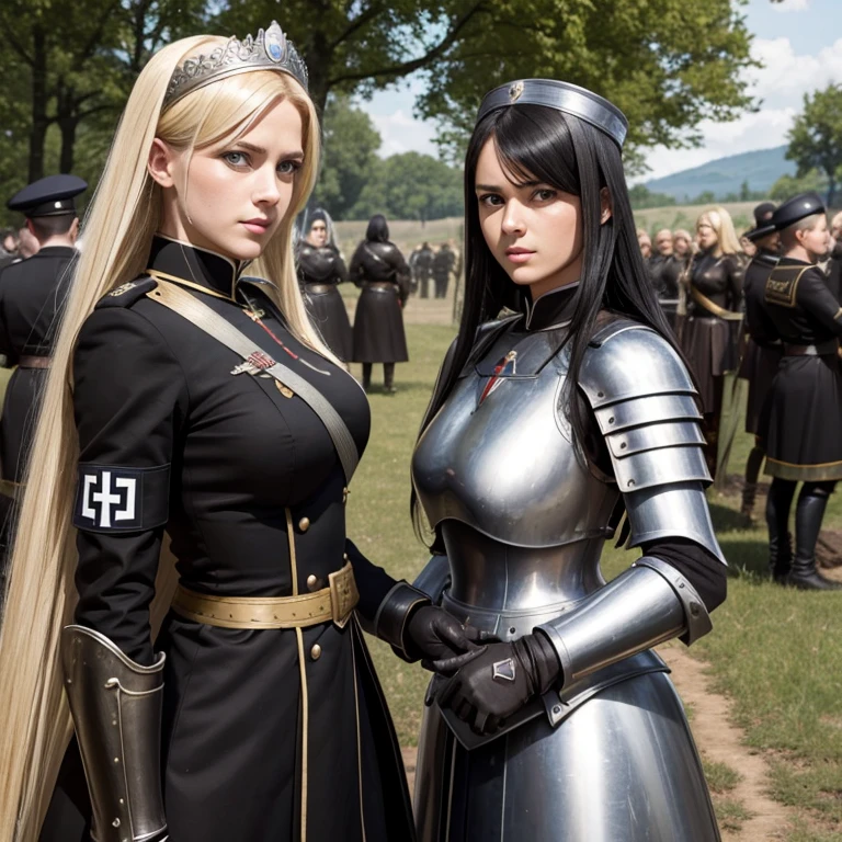 german womens, general, nazi ,catholics, black hair,blondes, perfect face, using armor, dress, queens blade, soft lesbians