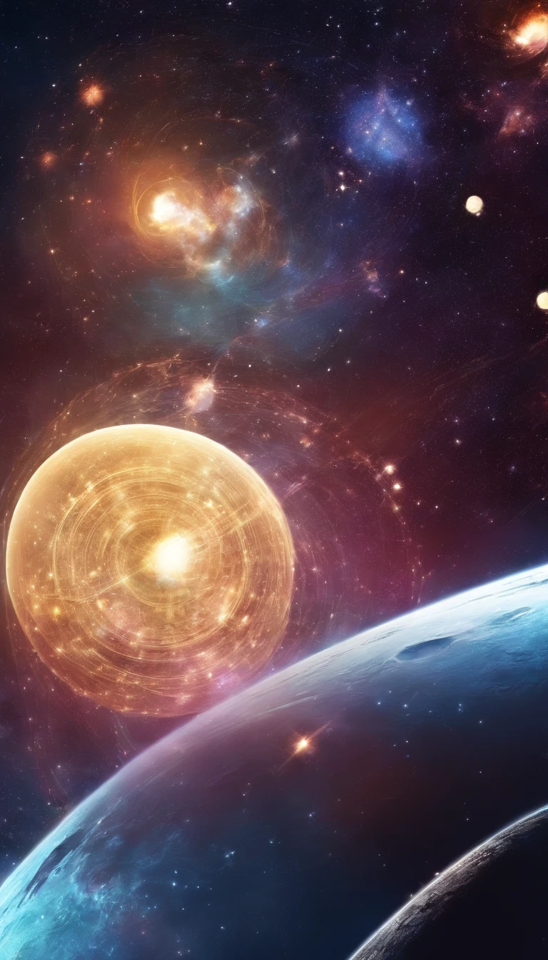 planet phantom, planet with rings in the sky、gold、Sparkling、universe