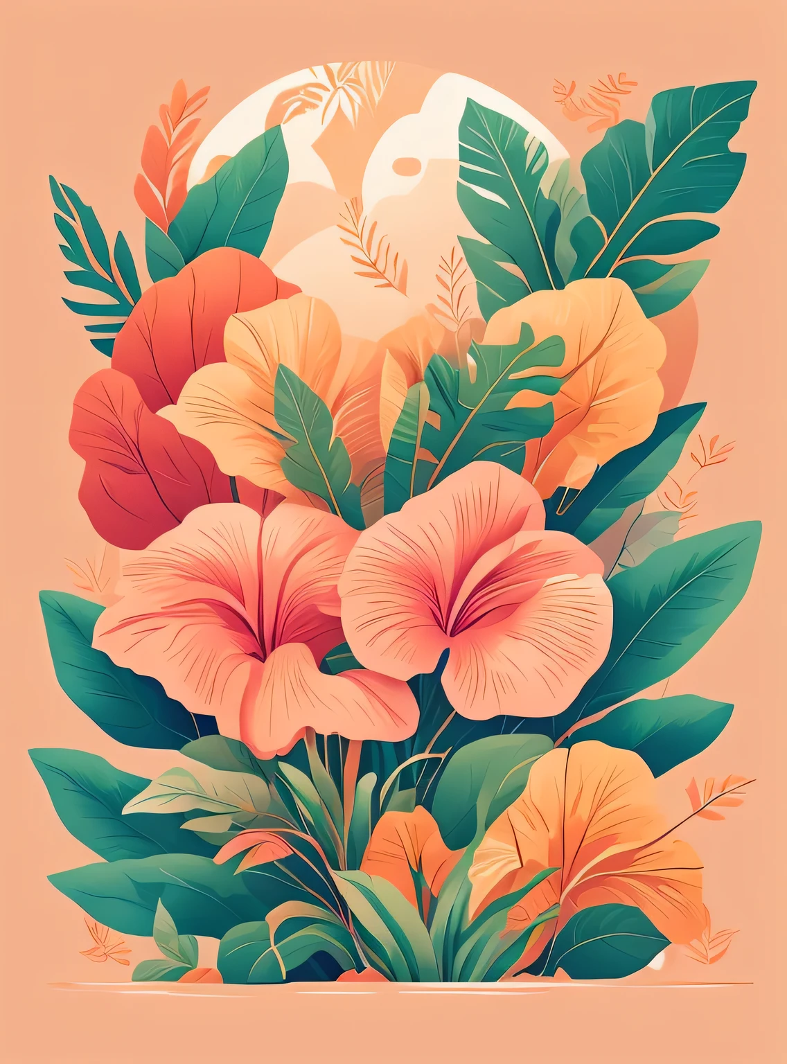 Flora Print,Bege macio,rosa pastel,plantas tropicais,rzminjornada,arte vetorial,Loops de design