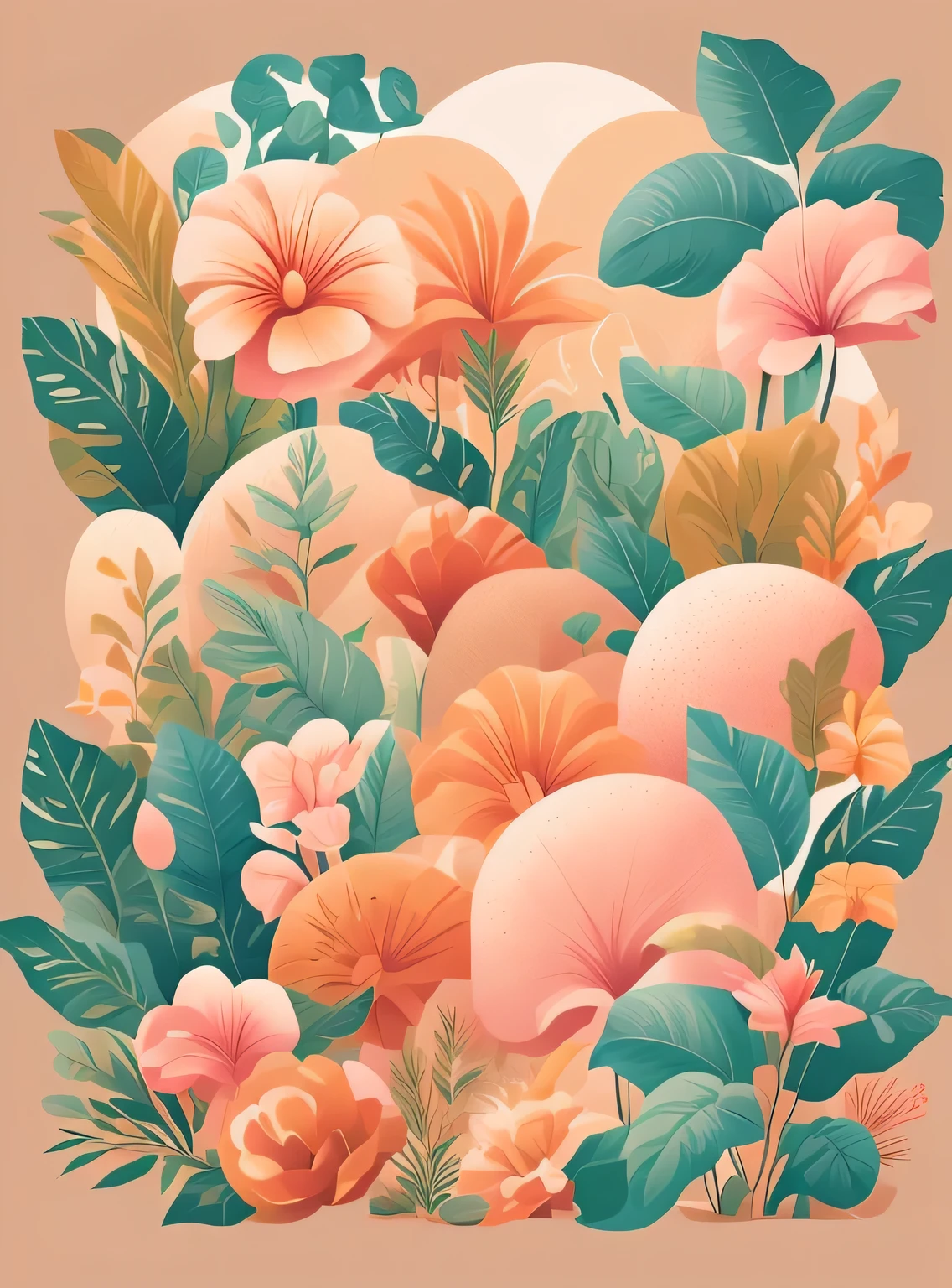 Flora Print,Bege macio,rosa pastel,plantas tropicais,rzminjornada,arte vetorial,Loops de design