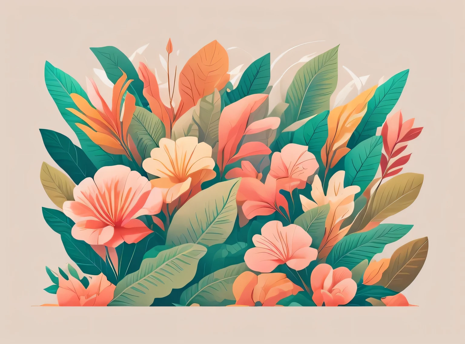 Flora Print,Bege macio,rosa pastel,plantas tropicais,rzminjornada,arte vetorial,Loops de design
