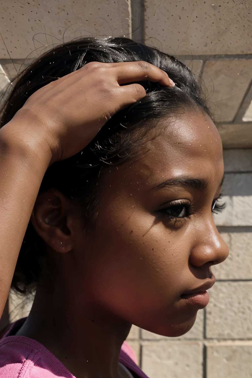 1:1 grid picture of a beautiful black age girl, up-closed camera,  front view 