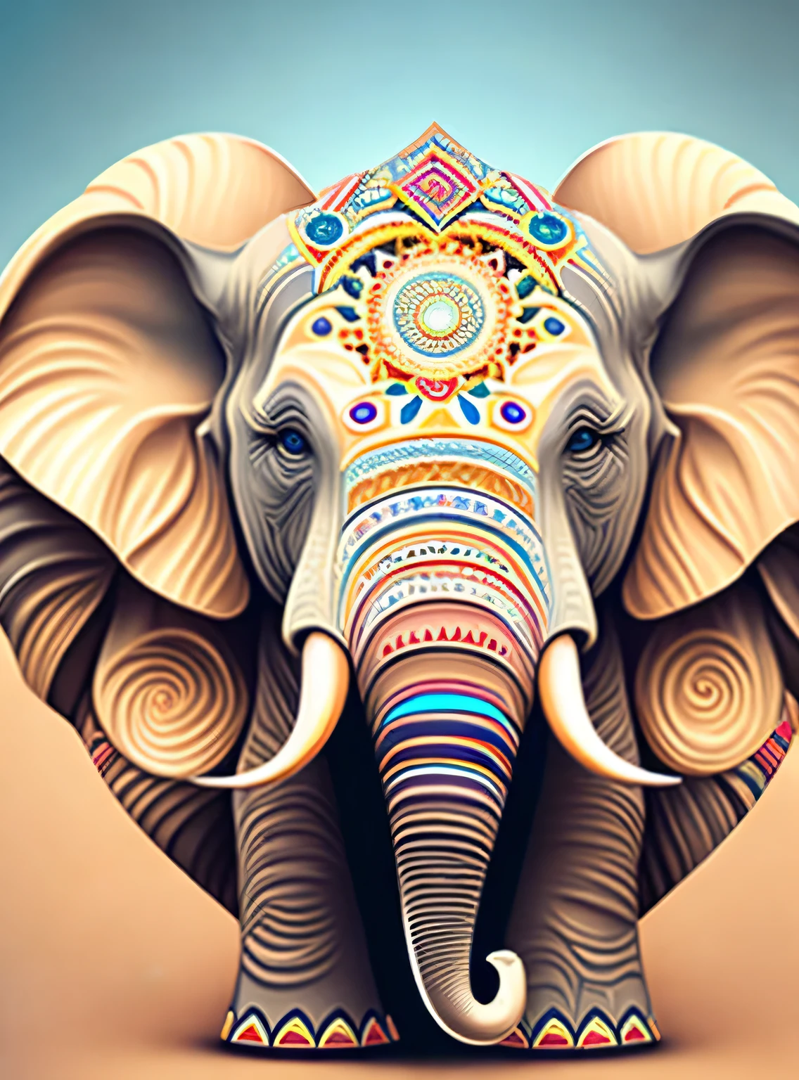 A kaleidoscope radiating joy with a majestic elephant head in the central vector, illustration