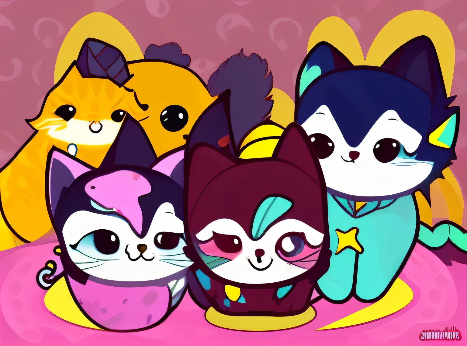gatinhos,fofinhos, Chibi, fundo simples, Adorable animals, kawaii, cores vibrantes