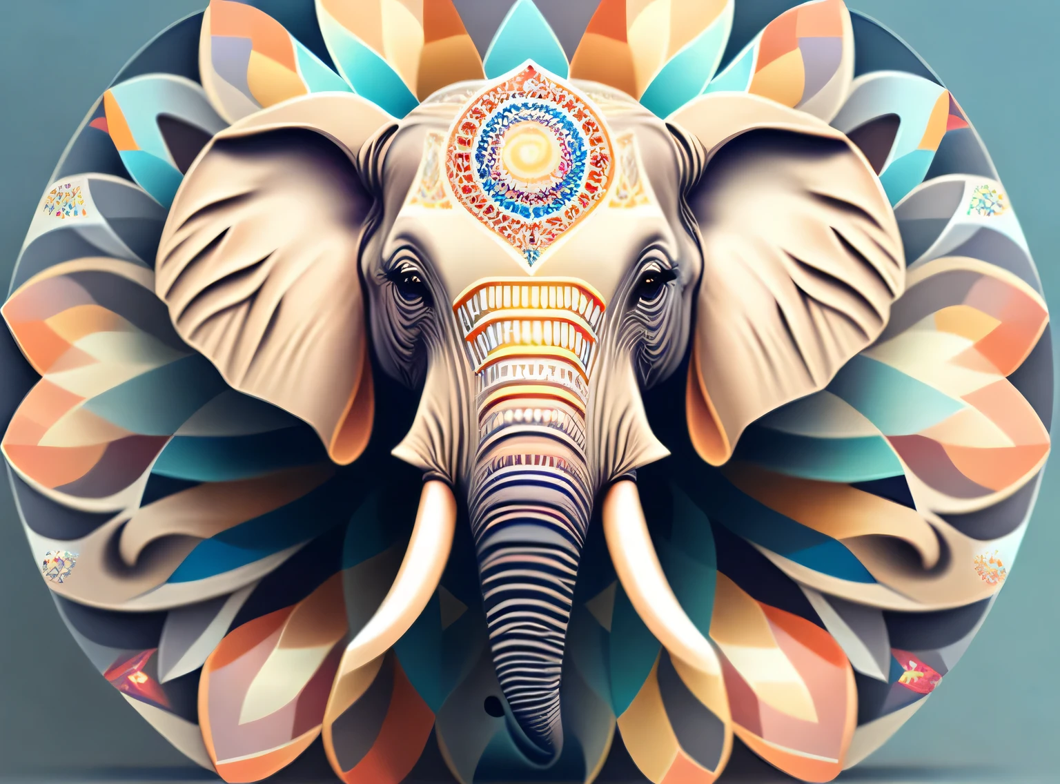A kaleidoscope radiating joy with a majestic elephant head in the central vector, illustration