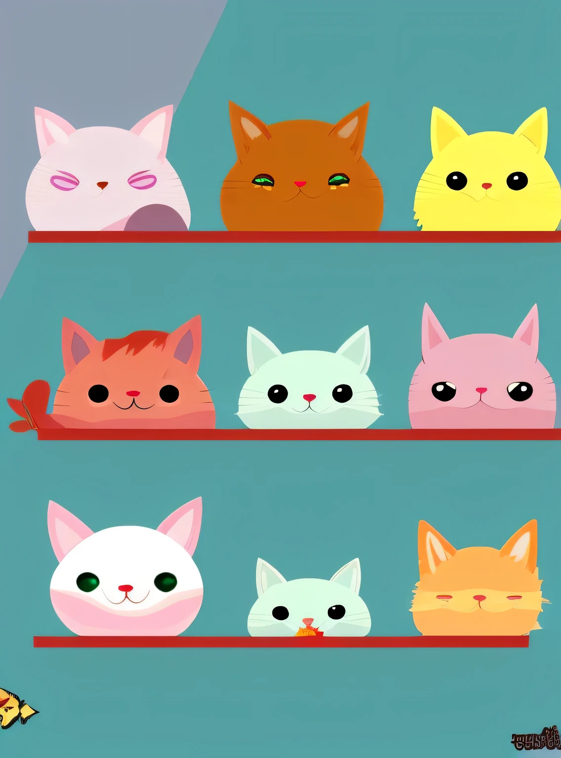 gatinhos,fofinhos, Chibi, fundo simples, Adorable animals, kawaii, cores vibrantes
