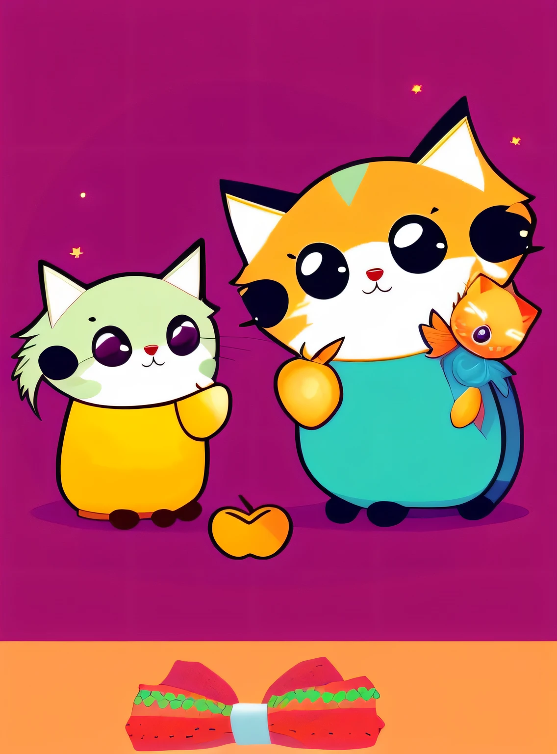 gatinhos,fofinhos, Chibi, fundo simples, Adorable animals, kawaii, cores vibrantes