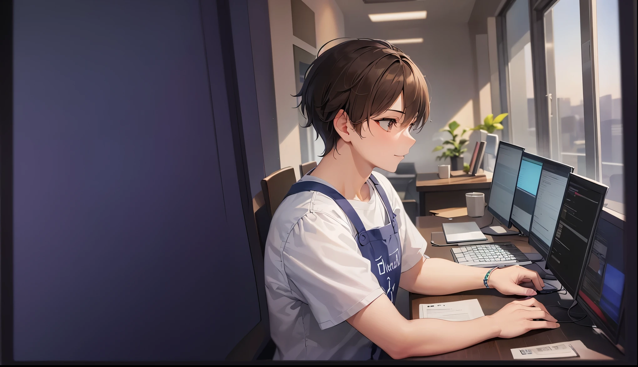 The background is a conference room、wall