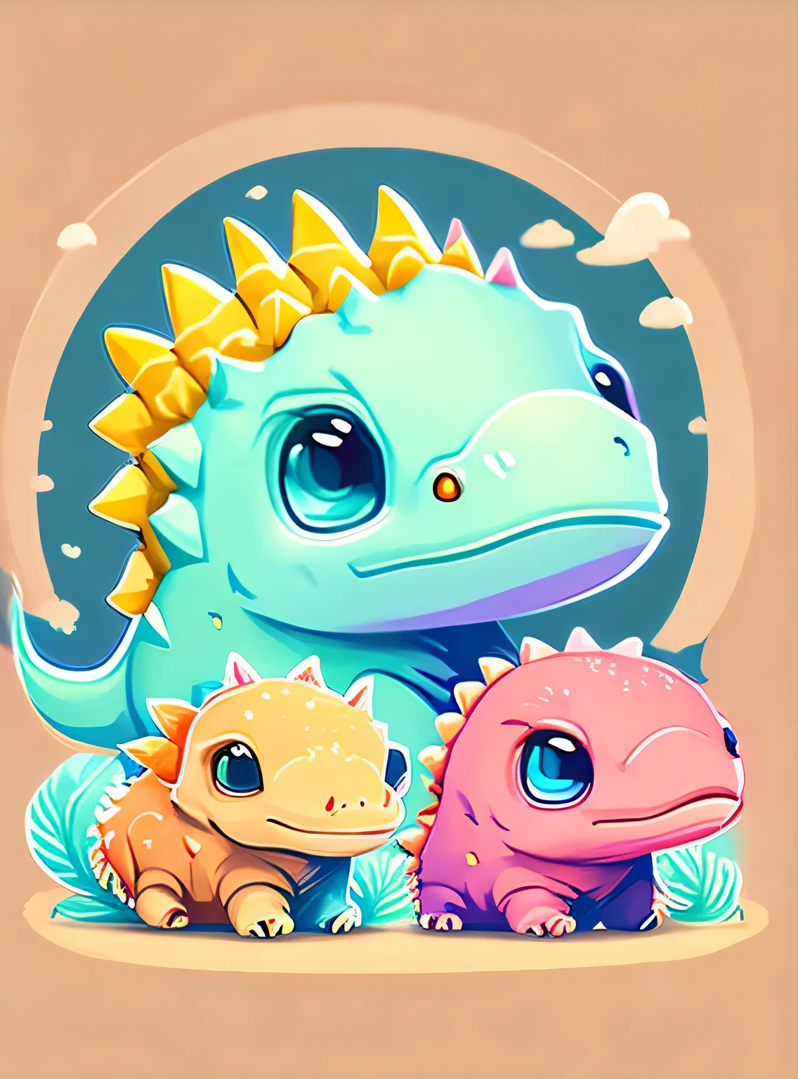 funny baby dinosaur, estilo anime, imagem brilhante, Cor suave, design de tshirt, arte vetorial